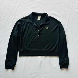 NWOT Victorias Secret PINK Large Black Top Waffle Knit Cropped Lounge Casual